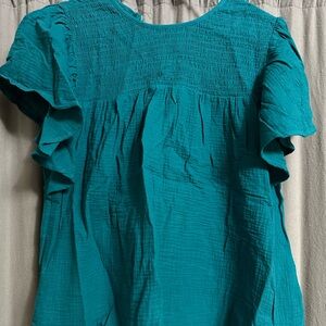 Lularoe Teal Maddy size L summer shirt gauze material 100% cotton